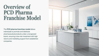 Overview of
PCD Pharma
Franchise Model
The PCD pharma franchise model allows
individuals to promote and distribute
pharmac...