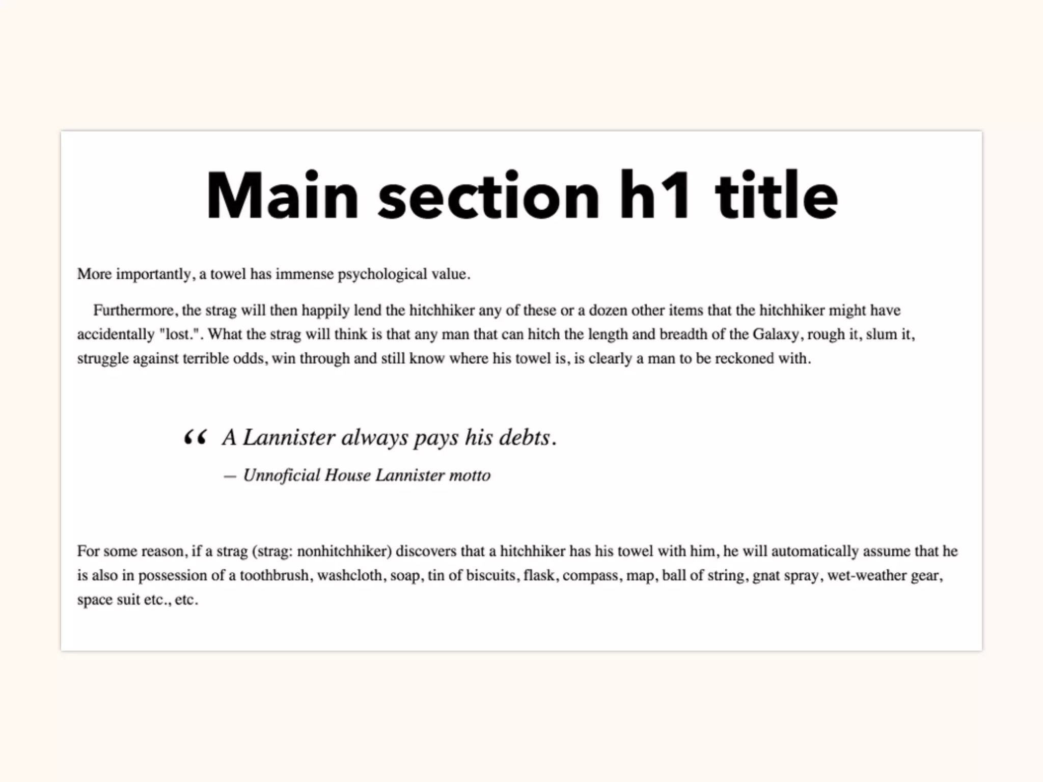 A quote block can be
highlighted with margins
and pseudo-elements.
 