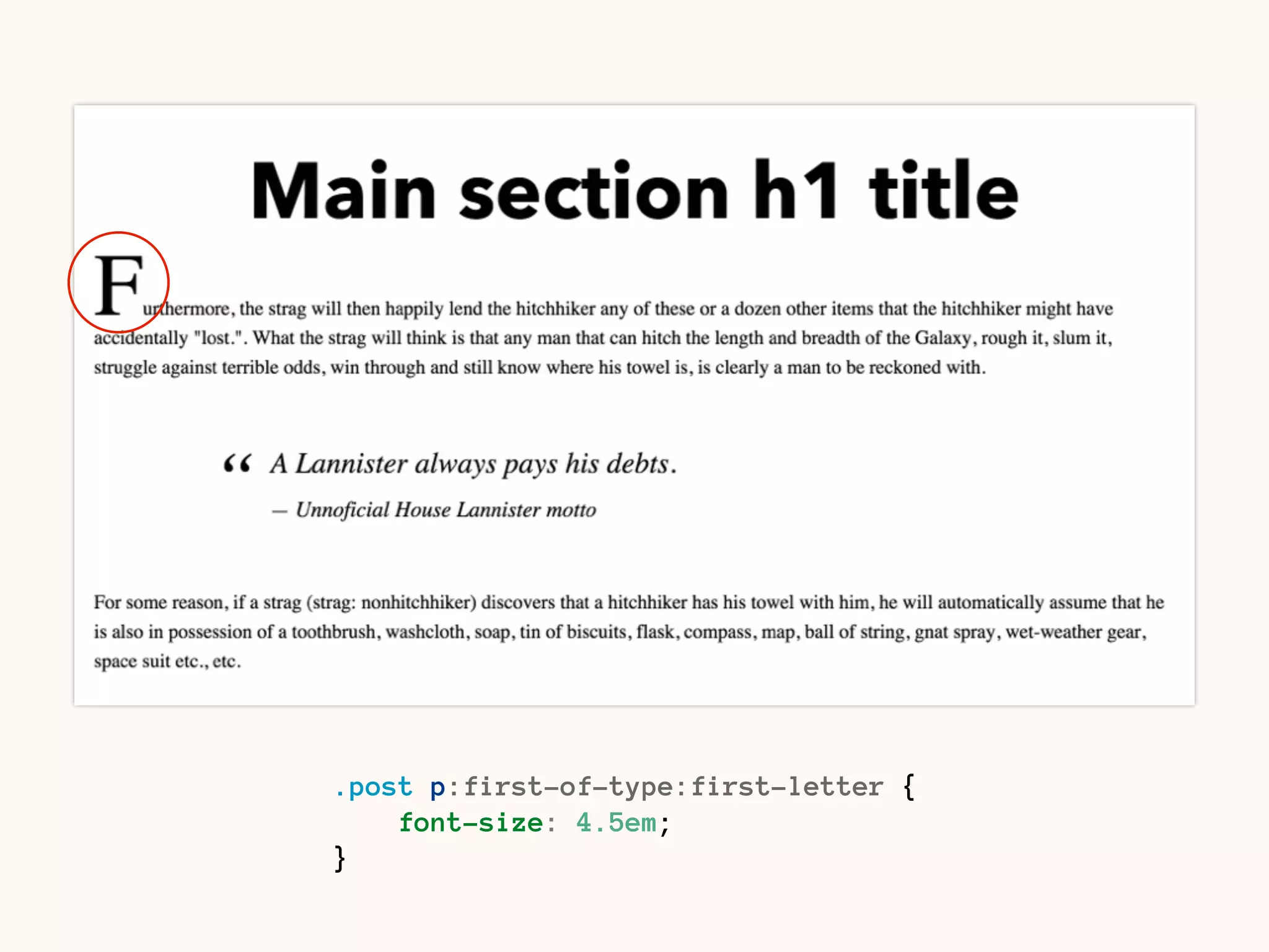 Explore CSS selectors to style
specific parts of the text.
 