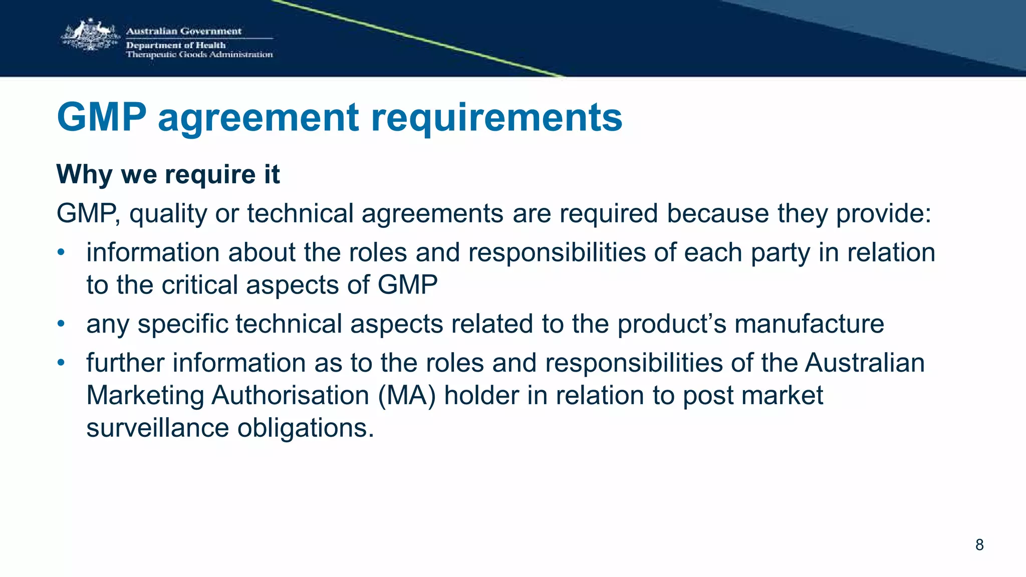 Presentation Understanding your supply chain GMP Agreements for GMP