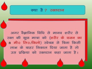 D;k gS jDrnku



  vxj oSKkfud fof/k ls ekuo ’kjhj ls
jDr dh dqN ek=k dks ¼’kjhj ds otu dk
 8 eh0 fy0@fdyks½ LosPNk ls fcuk fdlh
  ykHk ds ckgj fudky fn;k tkrk gS rks
  ml izfdz;k dks jDrnku dgk tkrk gSA
 