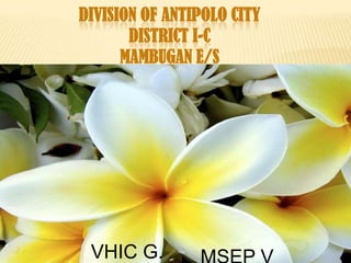 DIVISION OF ANTIPOLO CITY
       DISTRICT I-C
      MAMBUGAN E/S




 VHIC G.
 