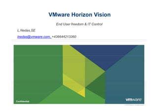 © 2010 VMware Inc. All rights reserved
Confidential
VMware Horizon Vision
End User freedom & IT Control
L.Nedas,SE
lnedas@vmware.com, +436644213360
 