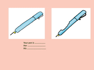 Your pen is ……………….
Her …………………………..
His …………………………….
 