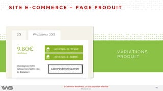 S I T E E - C O M M E R C E – P A G E P R O D U I T
V A R I A T I O N S
P R O D U I T
6666
E-Commerce WordPress, un outil polyvalent & flexible
Etude de cas
 