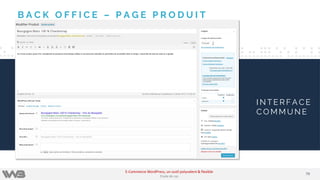 B A C K O F F I C E – P A G E P R O D U I T
I N T E R F A C E
C O M M U N E
7979
E-Commerce WordPress, un outil polyvalent & flexible
Etude de cas
 