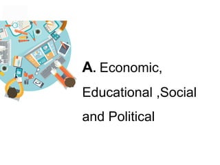 A. Economic,
Educational ,Social
and Political
 