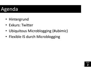 AgendaHintergrundExkurs: TwitterUbiquitousMicroblogging (#ubimic)Flexible IS durch Microblogging