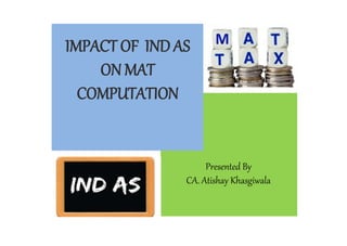 IMPACT OF IND AS
ON MAT
COMPUTATION
Presented By
CA. Atishay Khasgiwala
 