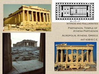 Iktinos and Kallikrates Parthenon, Temple of  Athena Parthenos Acropolis, Athens, Greece 447-438 B.C.E. 