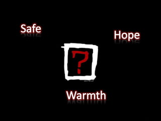 Safe<br />Hope<br />Warmth<br />