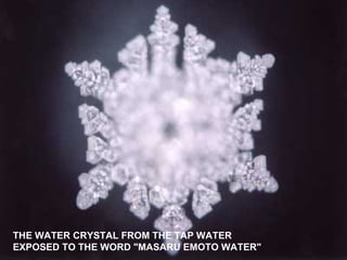 THE WATER CRYSTAL FROM THE TAP WATER EXPOSED TO THE WORD &quot;MASARU EMOTO WATER&quot;   