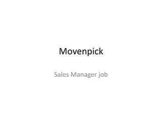 Movenpick Sales Manager job 
