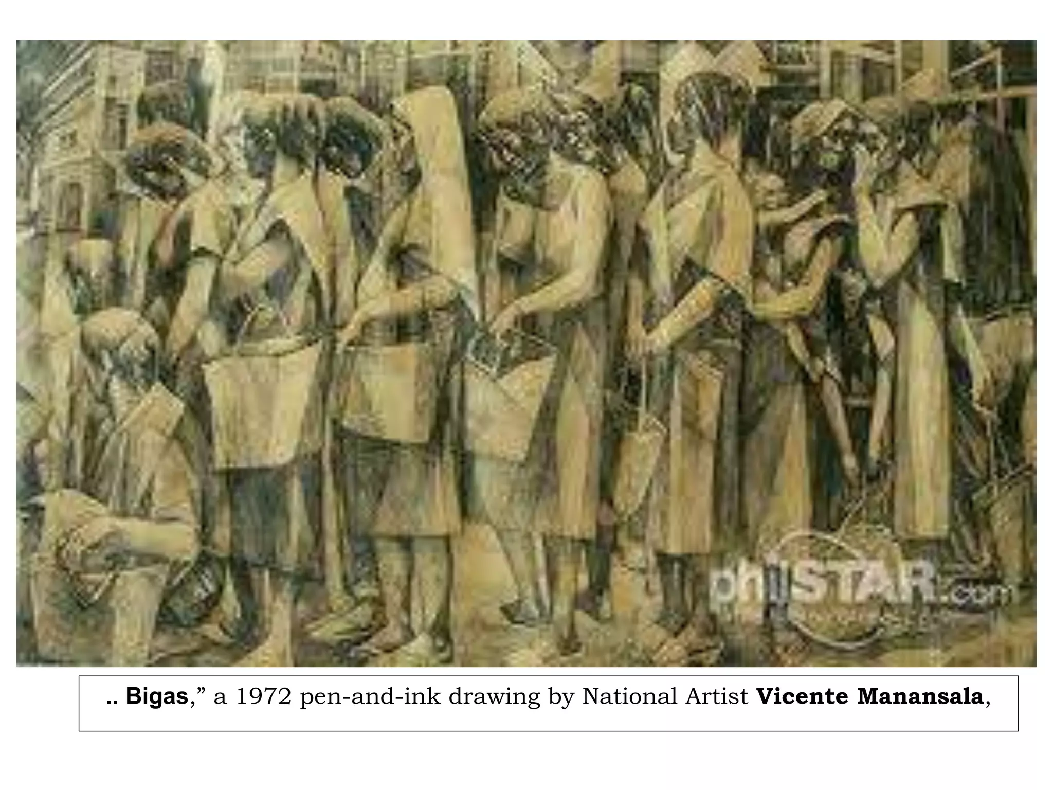 .. Bigas,” a 1972 pen-and-ink drawing by National Artist Vicente Manansala,