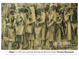 .. Bigas,” a 1972 pen-and-ink drawing by National Artist Vicente Manansala,
 