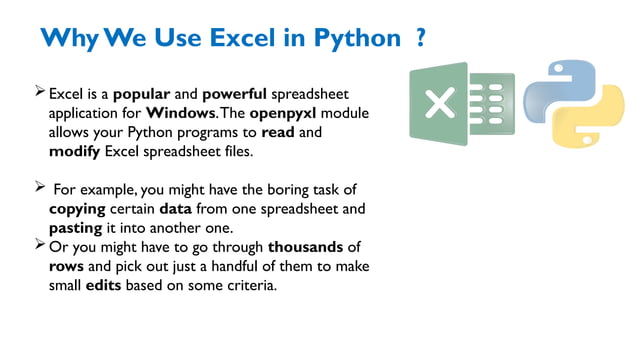 Working with Excel Spreadsheets in python .pptx