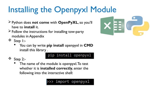 Working with Excel Spreadsheets in python .pptx