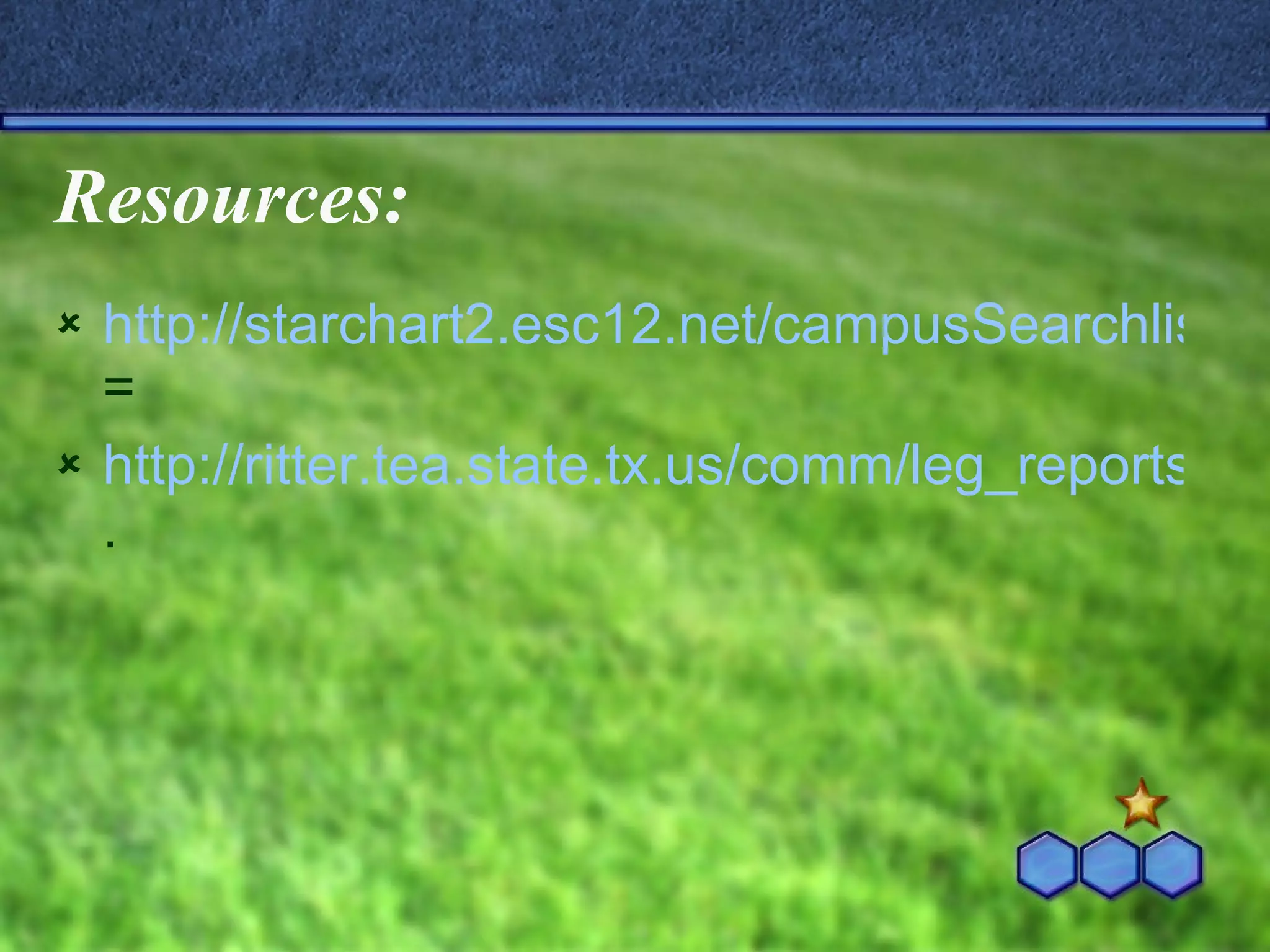 Resources: http://starchart2.esc12.net/campusSearchlist.aspx?foryear=20082009&district=Wilson%20ISD&campus = http://ritter.tea.state.tx.us/comm/leg_reports/2008/08pr_to_lrpt.pdf .  