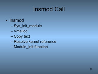 Insmod Call Insmod Sys_init_module Vmalloc Copy text Resolve kernel reference Module_init function 