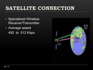 SATELLITE CONNECTIONSpecialized Wireless Receiver/TransmitterAverage speed 	492  to  512 Kbps13