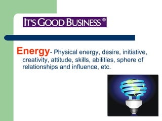 Energy - Physical energy, desire, initiative, creativity, attitude, skills, abilities, sphere of relationships and influence, etc. 