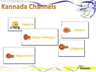 Chintu tv
Udaya varthegalu
Udaya 2
Udaya movies
Udaya tv
 