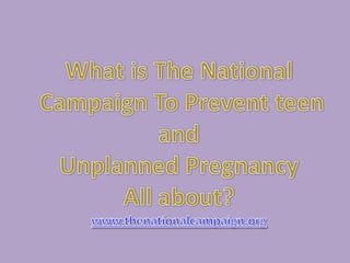 What is The National Campaign To Prevent teen and Unplanned PregnancyAll about?www.thenationalcampaign.org