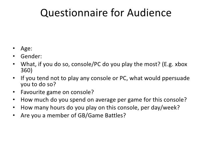 Questionnaire for Video Gamers