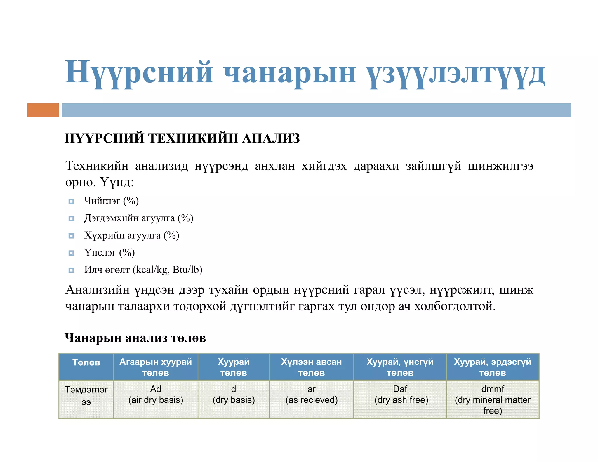 нүүрсний тухай товч мэдээлэл | PPT
