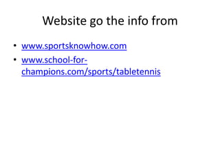 Website go the info fromwww.sportsknowhow.comwww.school-for-champions.com/sports/tabletennis