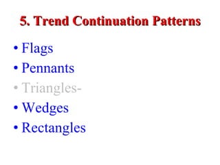 5. Trend Continuation Patterns Flags Pennants Triangles- Wedges Rectangles 