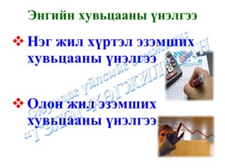 Нэг жил хүртэл эзэмших хувьцааны үнэлгээ Олон жил эзэмших хувьцааны үнэлгээ Энгийн хувьцааны үнэлгээ 