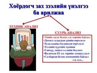 Хоёрдогч зах зээлийн үнэлгээ ба арилжаа СУУРЬ АНАЛИЗ ТЕХНИК АНАЛИЗ 