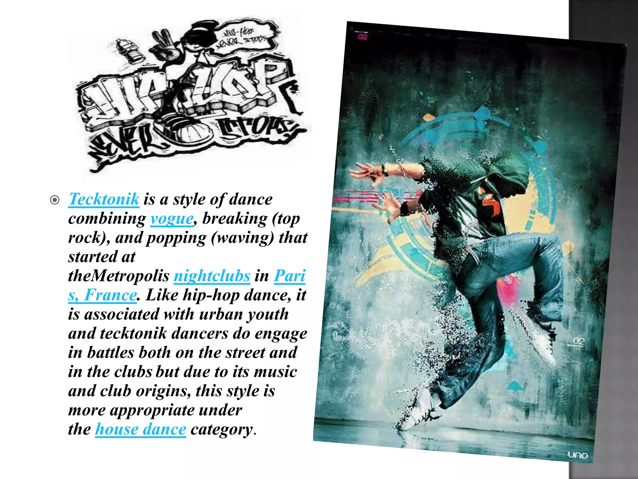 Counts 5 a6 - Chasse to the rightMAMBOThe Mambo dance originated in Cuba where there were substantial settlements of Haitians. In the back country of Haiti, the "Mambo" is a voodoo priestess, who serves the villagers as counselor, healer, exorcist, soothsayer, spiritual advisor, and organizer of public entertainment. However, there is not a folk dance in Haiti called the "Mambo."The fusion of Swing and Cuban music produced this fascinating rhythm and in turn created a new sensational dance. 
