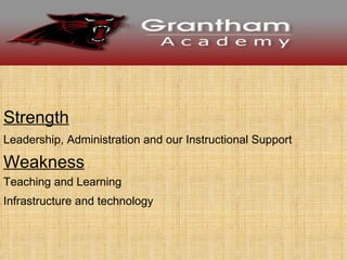 Strength Leadership, Administration and our Instructional Support   Weakness Teaching and Learning Infrastructure and technology   