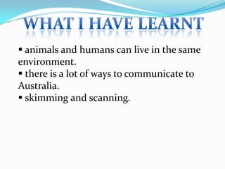 What I have learnt animals and humans can live in the same environment.