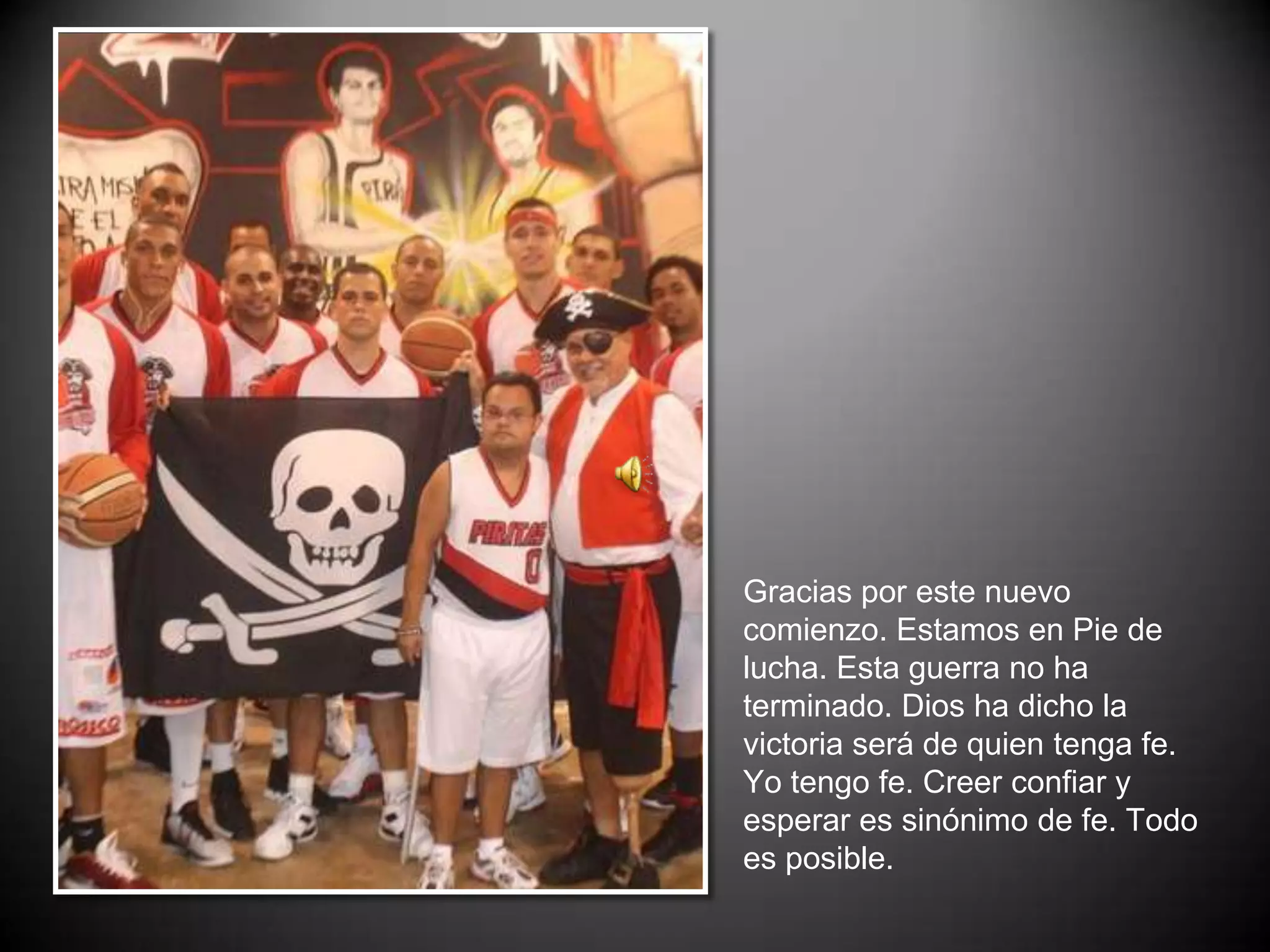 Gracias porestenuevocomienzo. Estamos en Pie de lucha. Estaguerra no ha terminado. Dios ha dicho la victoriaserá de quientengafe. Yotengofe.Creerconfiar y esperaressinónimo de fe. Todoesposible.