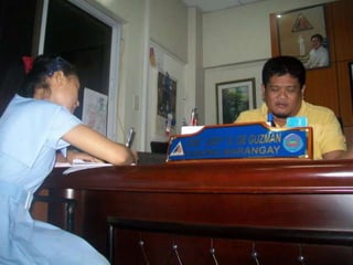 barangay captain. He was formally elected to the post in 1984 beating two other aspirantas. The retained mr. Jose l. Gonzales jr. As barangay secretary, whikemrbonifacio m. Rillon was appointed barangay treasurer. Baoyan’s term saw the star ogopeation of the barangay day care canter and Saturday and Sunday free-of-charge madical and dental outreached program.In 1986, after the edsa revolution, chairman baoyanbaelizabeth “baby” gaba, a political appointee. She took chit vinas in as the barangay secretary, while binifacio m rillioncomtinued to act as barangay treasurer. In 1986 when elizabet’baby”gaba ran for the quezon city councilor, bonifacio m rillion, upon the recommendation of the city mayor brigado”jun” simon, jr. Was appointed barangay captain by then DILG secretary luissantos.