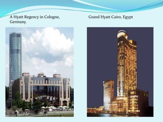 The 2007-launched Andaz brand is sophistication made simple delivered with a genuine warmth; Hyatt Regency enables productivity and revitalization within a responsive, convenient and contemporary environment; Park Hyatt , a discreet and refined collection located in fashionable cities around the world, epitomizes modern luxury.