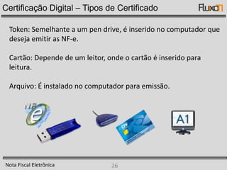 Vantagens da Nota Fiscal EletrônicaBenefícios para as Administrações TributáriasAumento na confiabilidade da Nota Fiscal; Melhoria no processo de controle fiscal, possibilitando um melhor intercâmbio e compartilhamento de informações entre os fiscos; Redução de custos no processo de controle das notas fiscais capturadas pela fiscalização de mercadorias em trânsito; Diminuição da sonegação e aumento da arrecadação; Suporte aos projetos de escrituração eletrônica contábil e fiscal da Secretaria da RFB (Sistema Público de Escrituração Digital – SPED). Nota Fiscal Eletrônica19