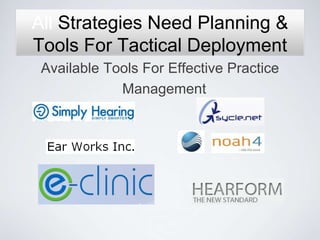 All Strategies Need Planning &
Tools For Tactical Deployment
 Available Tools For Effective Practice
             Management
 