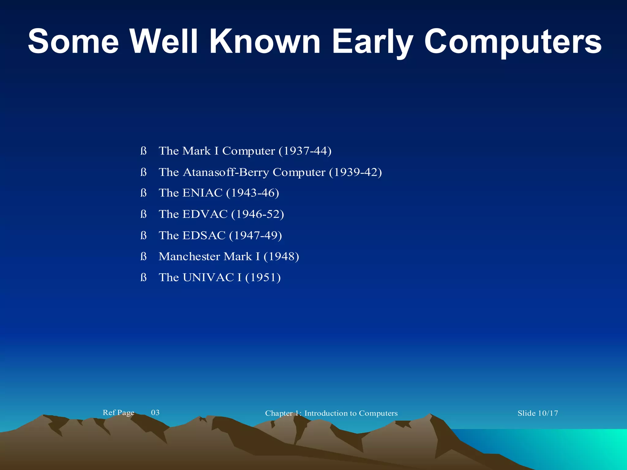 Some Well Known Early Computers