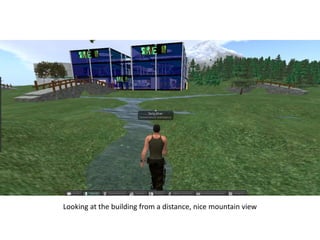 Looking at the building from a distance, nice mountain view
 