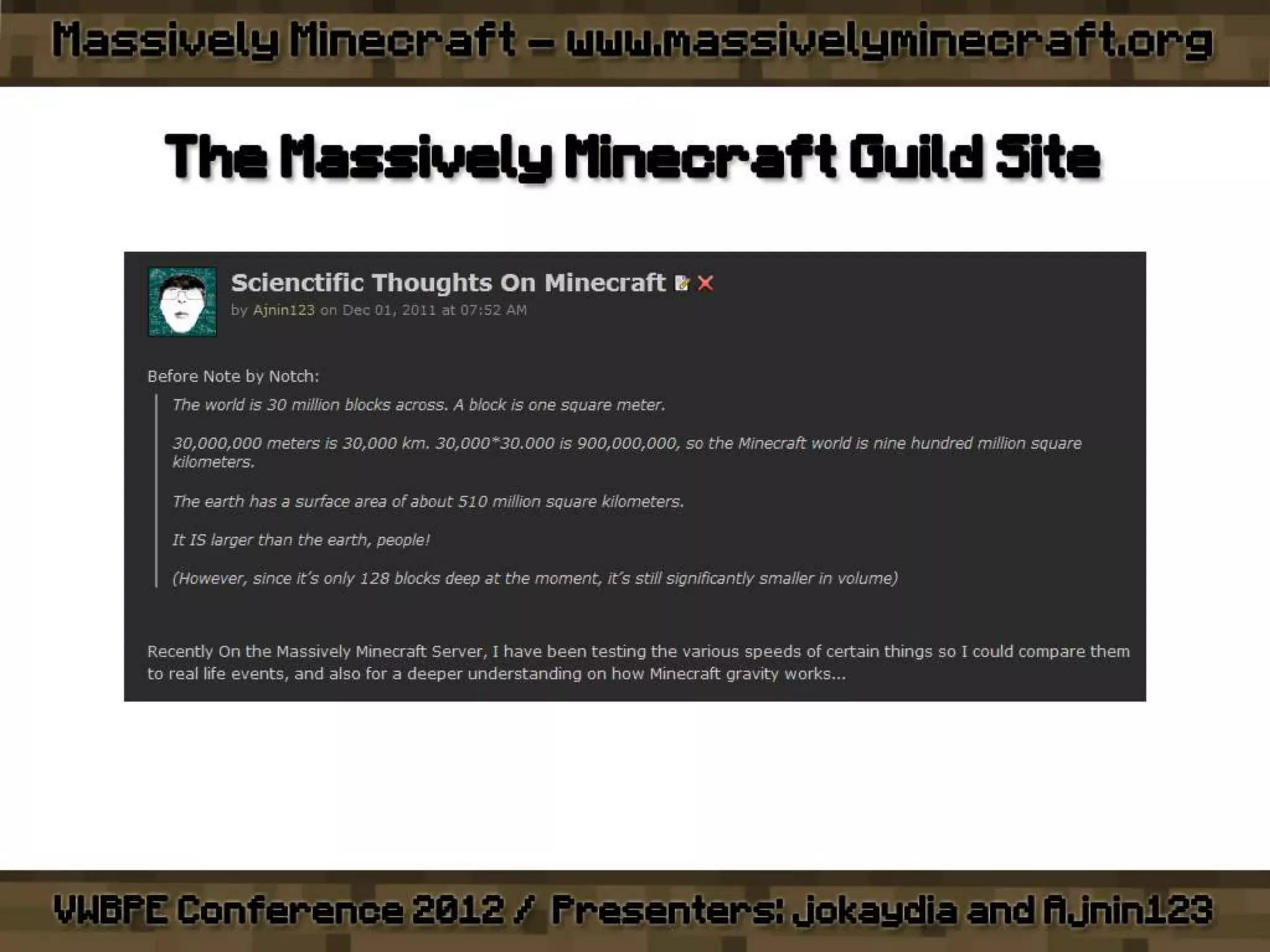 VWBPE 2012 - Massively Minecraft - Learning WITH Little Miners!