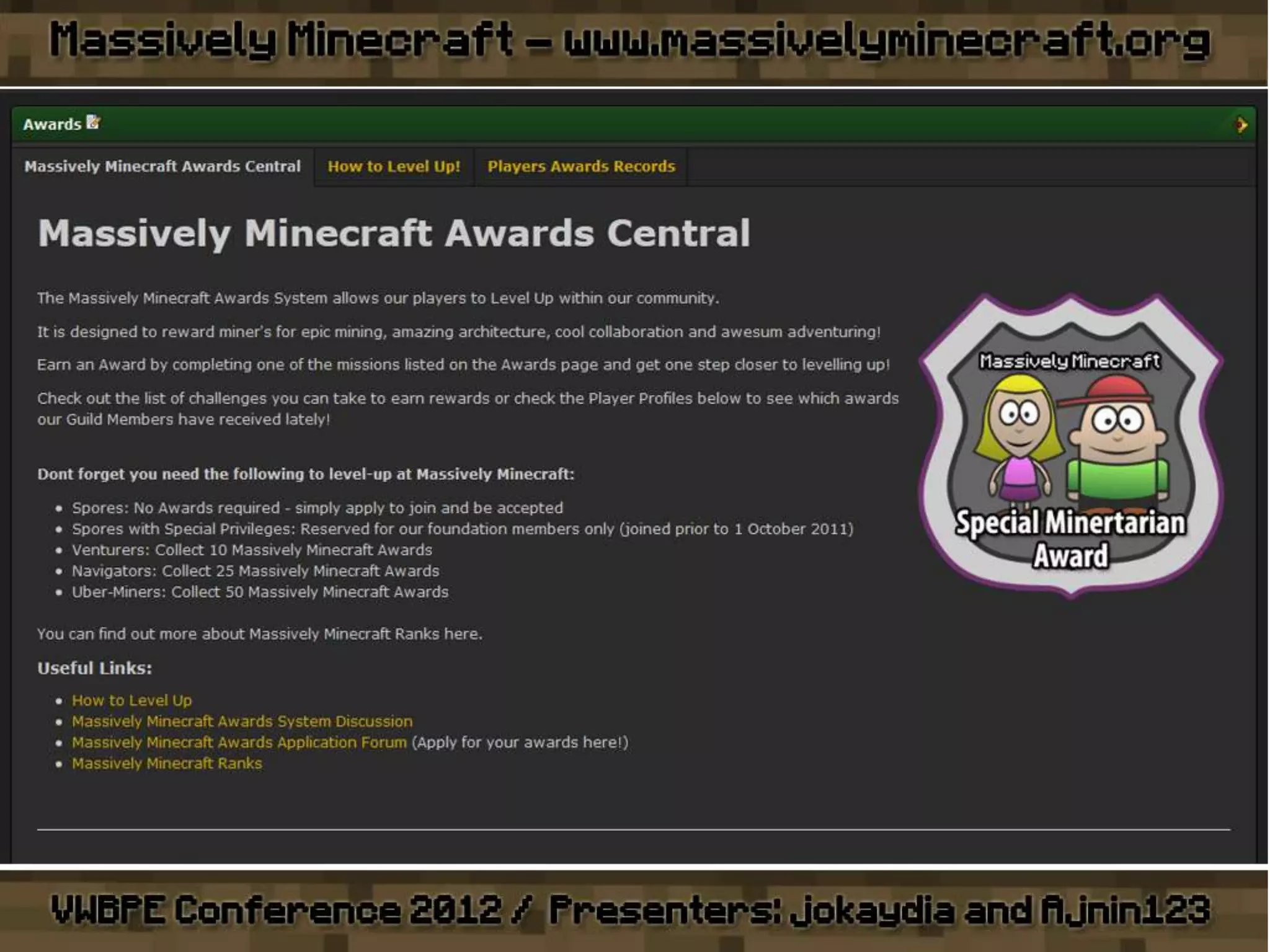 VWBPE 2012 - Massively Minecraft - Learning WITH Little Miners!