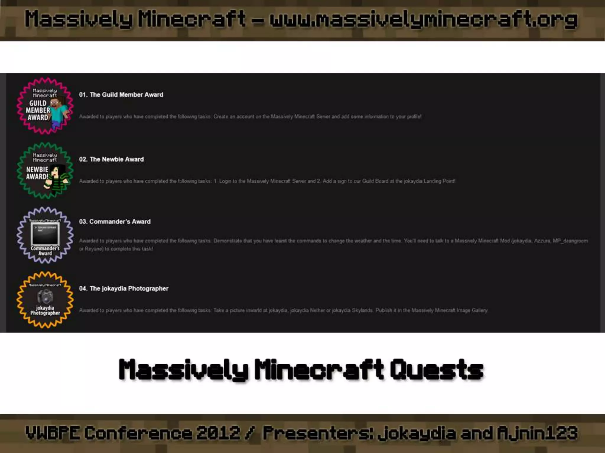 VWBPE 2012 - Massively Minecraft - Learning WITH Little Miners!