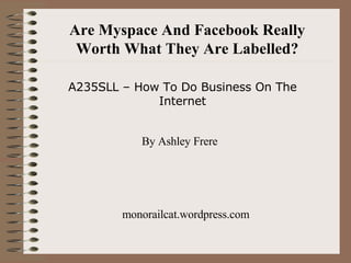 Are Myspace And Facebook Really Worth What They Are Labelled? A235SLL – How To Do Business On The Internet By Ashley Frere monorailcat.wordpress.com 