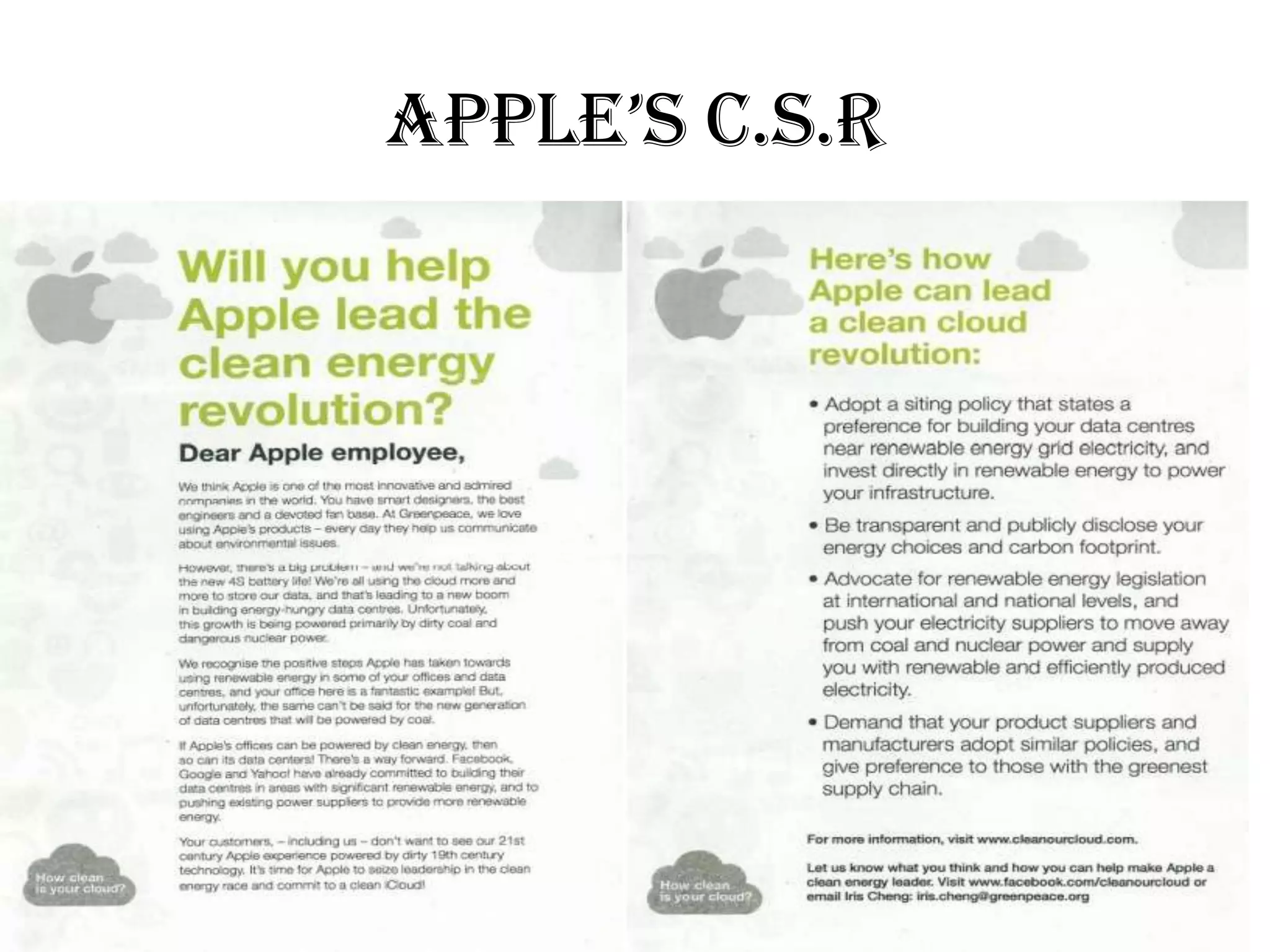 APPLE’S C.S.R
 
