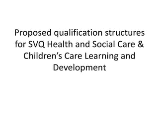 Proposed qualification structures
for SVQ Health and Social Care &
  Children’s Care Learning and
         Development
 