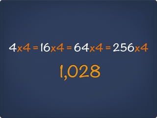 4x4 = 16x4 = 64x4 = 256x4

         1,028
 